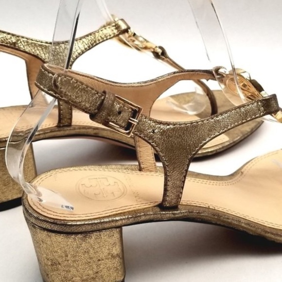 Tory Burch T-Strap Violet Platinum Gold Sz 10M Slingback Thong Heel Sandal - Picture 6 of 10